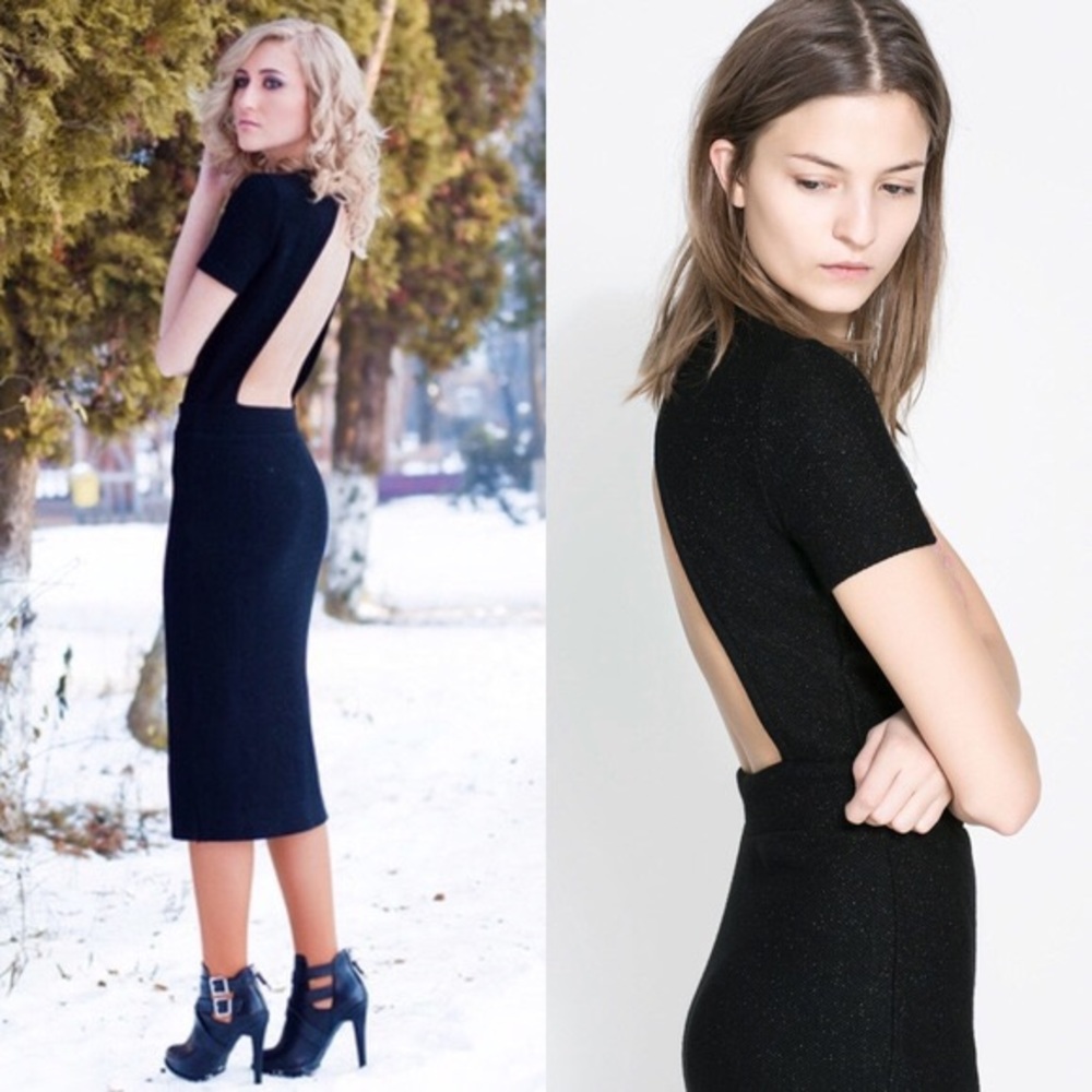 SOLD💫ZARA BLACK KNITTED OPEN BACK MIDI DRESS SM